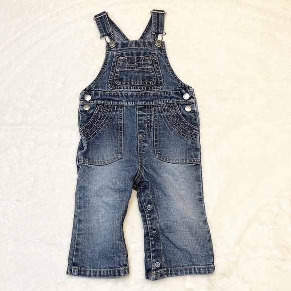 Old Navy Other - Old Navy Baby Girl Denim Overalls Rainbow Threads Sz 12-18 Mos